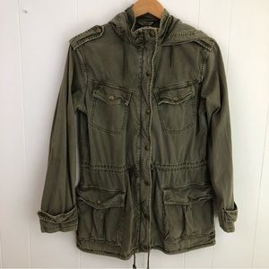 Aritzia Khaki Green Cotton Full Zip Hooded Anorak Jacket Women's Size Small